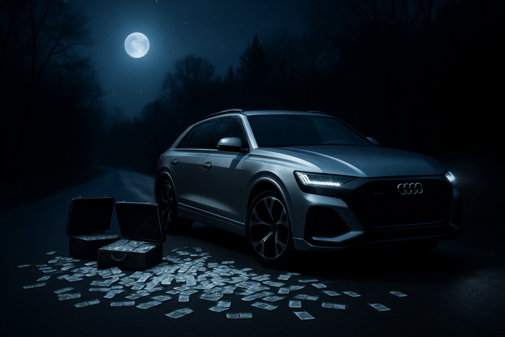 découvrez l'incroyable histoire d'une audi rsq8 interceptée dans la nuit, transportant plus d'un million d'euros. plongée dans ce mystère nocturne, révélant les enjeux et les surprises d'une nuit hors du commun.