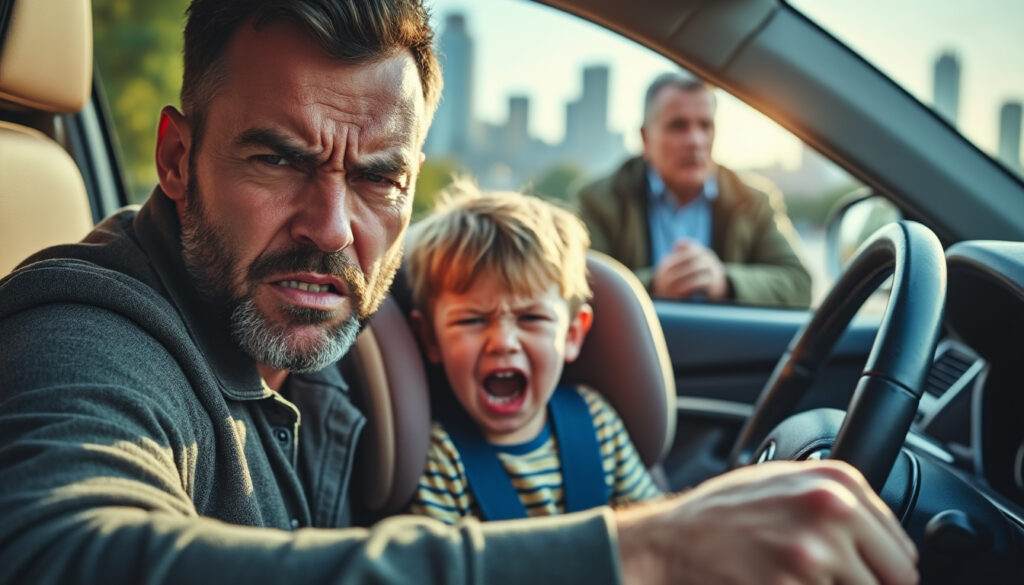 après une dispute sur la route, un père déjà agacé par les pleurs de son enfant perd son sang-froid et s'en prend violemment à un autre conducteur. découvrez les détails de cet incident marquant.