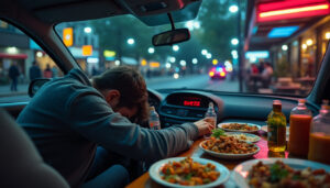 découvrez l'histoire insolite d'un conducteur ivre qui s'endort au volant, échappe à la police et se fait finalement retrouver sur la terrasse d'un kebab. un récit surprenant et plein de rebondissements !