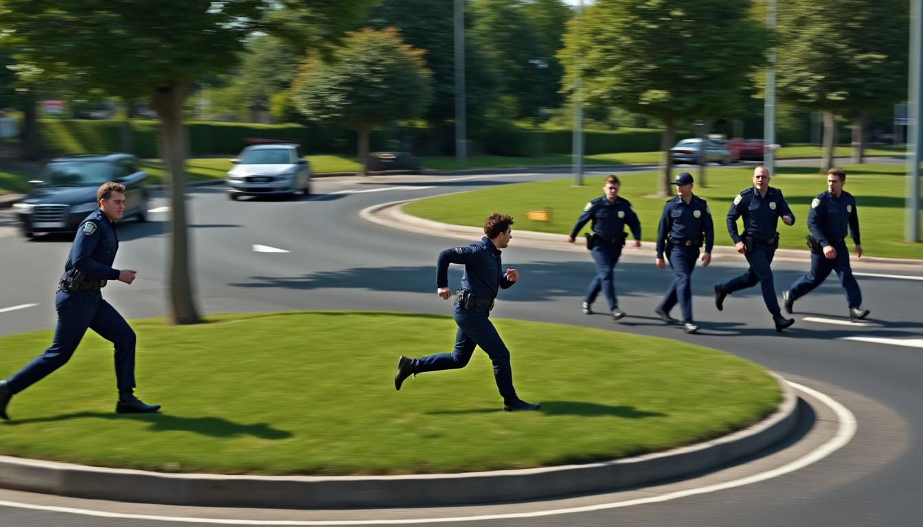 un individu tente de semer les gendarmes à pied en fonçant sur un rond-point. découvrez les détails de cette course-poursuite insolite et les réactions des forces de l’ordre.