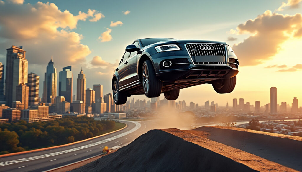 découvrez la vidéo impressionnante d’un conducteur au volant d’une audi q5 réalisant un saut spectaculaire digne des scènes de fast & furious. frissons et adrénaline garantis !