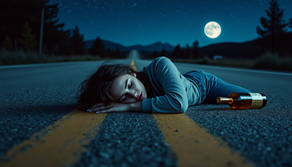 découvrez l'histoire insolite d'une femme qui, sous l'effet de l'ivresse, transforme la route en lit improvisé et s'endort sereinement sur la chaussée. un fait divers surprenant sur les dangers insoupçonnés de l'alcool !
