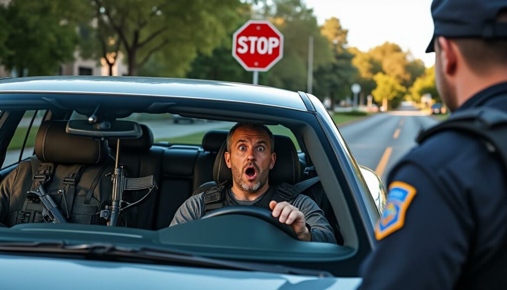 un automobiliste a été interpellé après avoir ignoré un stop, les forces de l'ordre découvrant un important arsenal à bord de son véhicule. l'affaire soulève de nombreuses questions sur ses intentions.