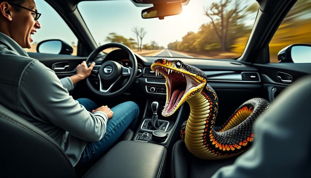 découvrez comment un conducteur a vécu une frayeur intense lorsqu'un serpent venimeux est soudainement apparu sous ses pieds alors qu'il était au volant de sa voiture. récit palpitant d'une rencontre inattendue !
