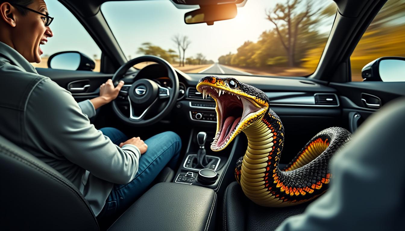 découvrez comment un conducteur a vécu une frayeur intense lorsqu'un serpent venimeux est soudainement apparu sous ses pieds alors qu'il était au volant de sa voiture. récit palpitant d'une rencontre inattendue !
