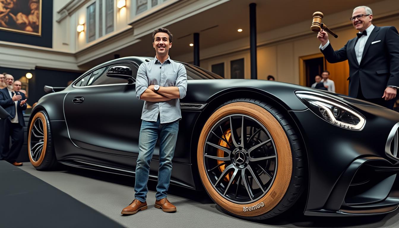 un homme achète une mercedes aux enchères et fait une découverte inattendue : les freins sont en bois, signés « brembo » ! une histoire insolite qui mêle humour et surprise dans le monde de l'automobile.