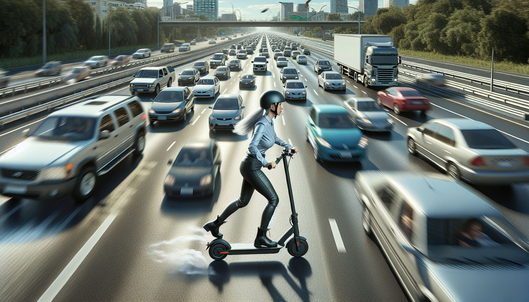 découvrez l'incroyable aventure d'une femme traversant l'autoroute à toute vitesse sur sa trottinette électrique, stupéfiant les automobilistes par son audace et sa maîtrise.
