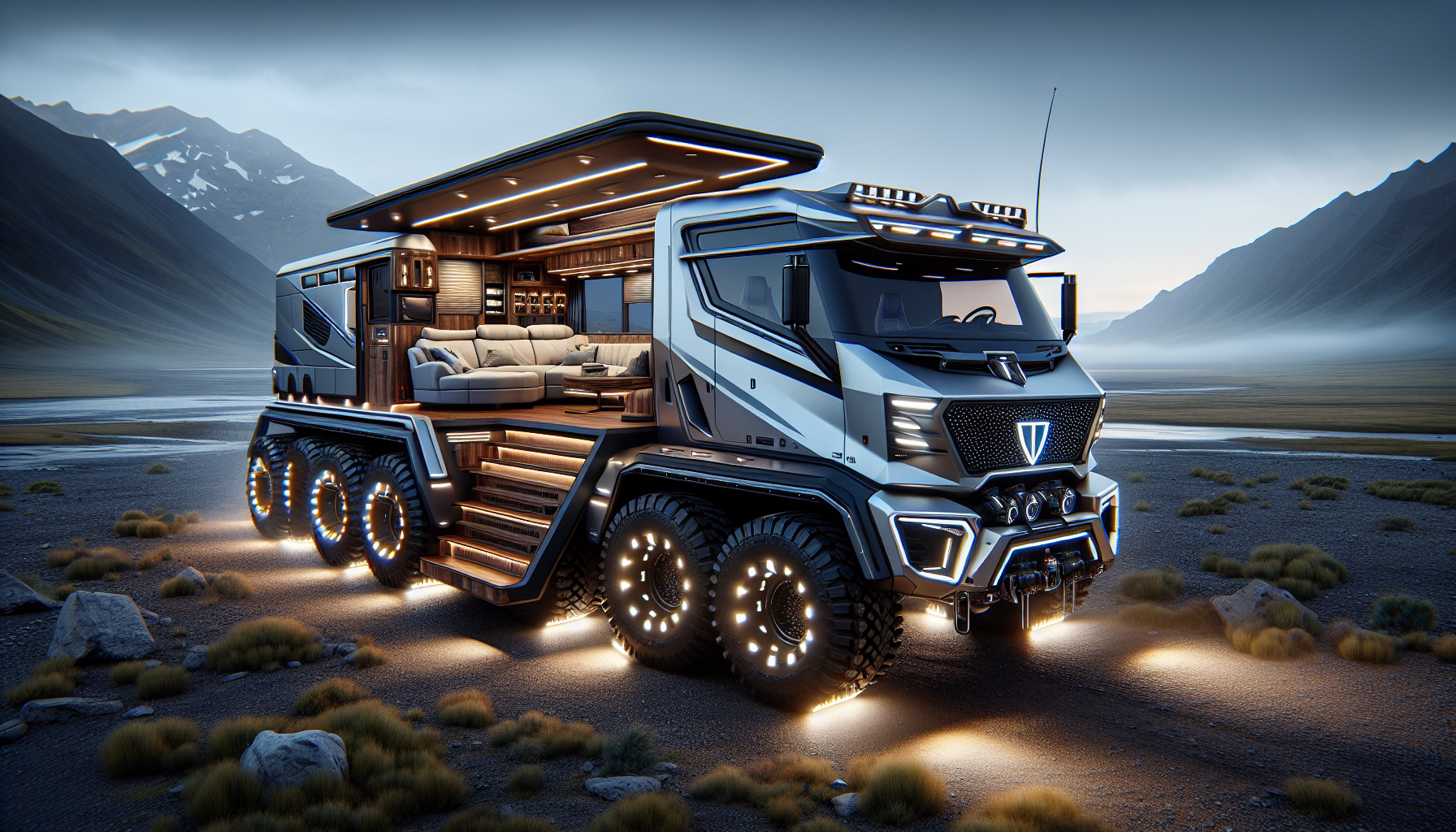explorez le camping-car 6x6 à 1,57 million d’euros, équipé de 520 chevaux et d’un intérieur ultramoderne alliant luxe, puissance et confort pour des aventures inoubliables.