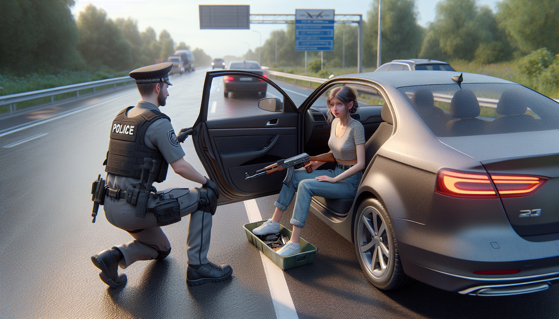 lors d'une inspection routière de routine, une kalachnikov a été découverte dissimulée sous le siège d'une jeune conductrice de 20 ans, révélant une situation inattendue et préoccupante.