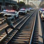 découvrez une course-poursuite surréaliste où un homme échappe à la police en roulant sur des rails, suscitant les soupçons des experts qui évoquent un possible montage réalisé par intelligence artificielle.
