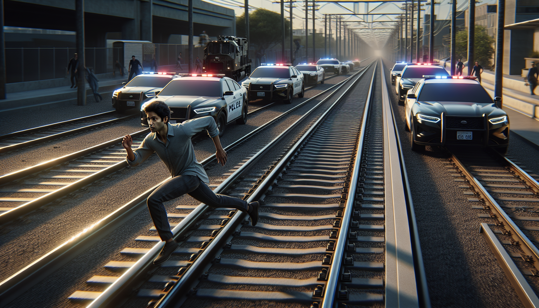 découvrez une course-poursuite surréaliste où un homme échappe à la police en roulant sur des rails, suscitant les soupçons des experts qui évoquent un possible montage réalisé par intelligence artificielle.