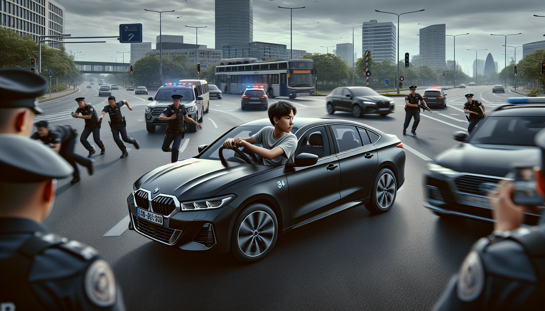 à 14 ans, un adolescent vole la voiture de son père, échappe à un contrôle de police et circule à contresens sur un rond-point, mettant en danger sa vie et celle des autres.