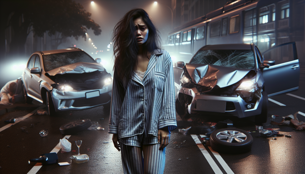 une femme en pyjama, avec un taux d'alcool supérieur à 3 grammes, provoque un accident impliquant plusieurs véhicules et fait face à une lourde sanction judiciaire.