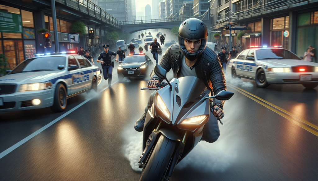 un jeune motard de 19 ans provoque le chaos en ville avec ses courses effrénées, ses multiples infractions et ses provocations envers les forces de l'ordre, mettant la sécurité publique en danger.