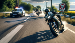 un motard intercepté à 278 km/h sur une route limitée à 90 km/h lors d'une course-poursuite intense, aboutissant à une sanction exemplaire pour ce comportement dangereux.