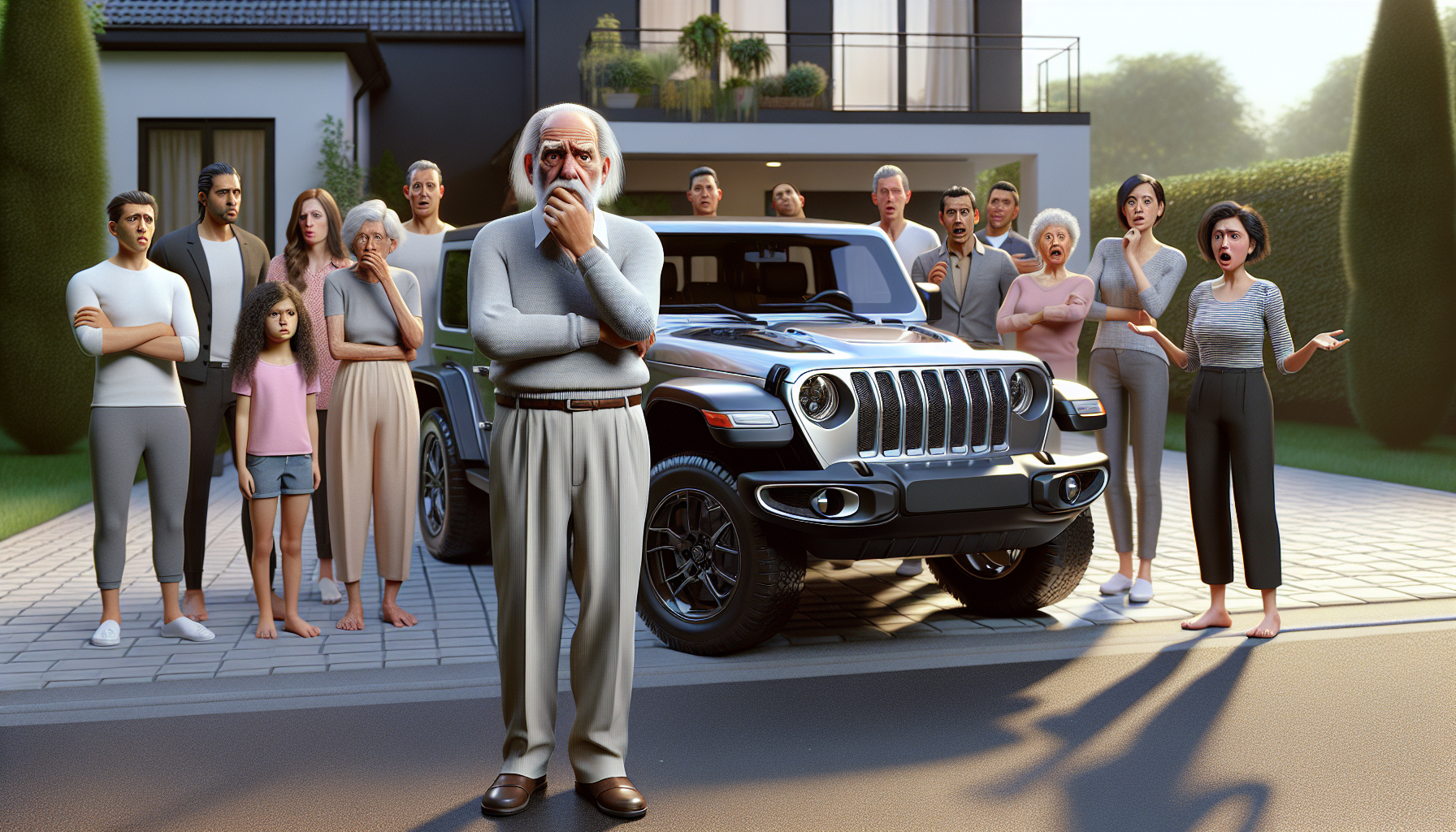 un octogénaire atteint de démence achète un jeep à plus de 70 000€ alors qu'il n'a pas de permis, suscitant l'inquiétude et la perplexité de ses proches.