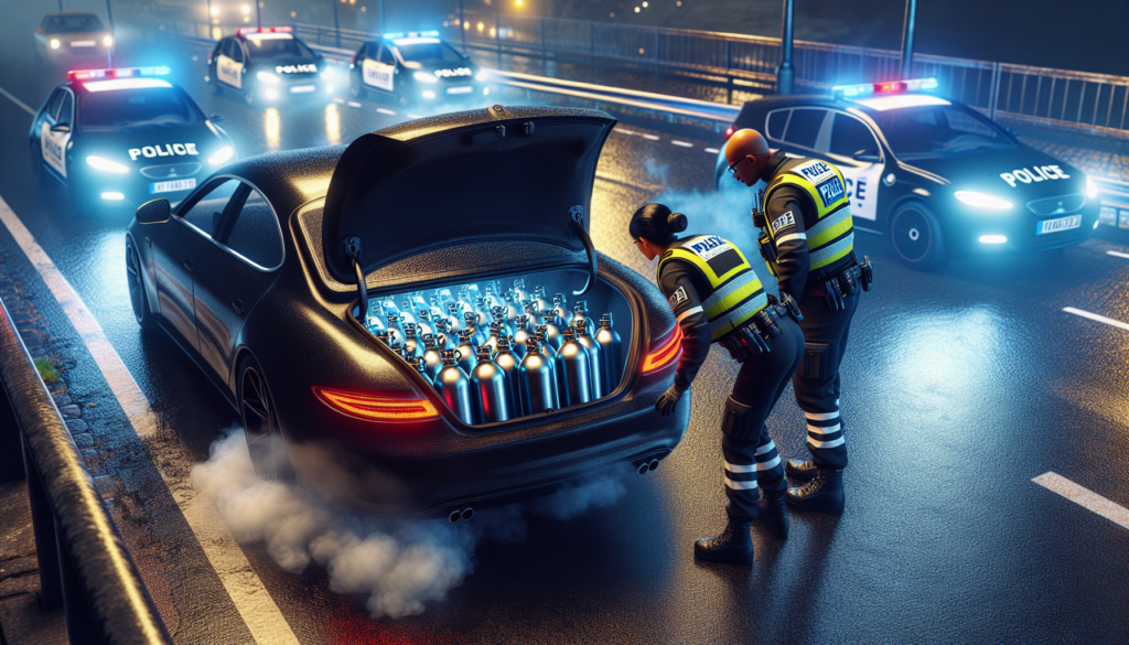 lors d’un contrôle routier, les gendarmes ont saisi 122 bonbonnes de protoxyde d’azote dissimulées dans le coffre d’une voiture, mettant fin à un trafic dangereux.