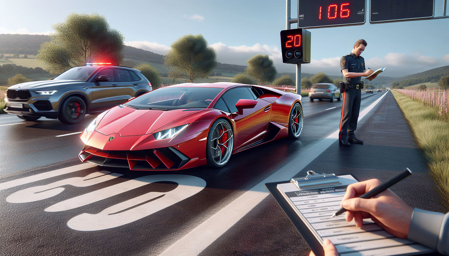 une lamborghini flashée à 206 km/h sur une route limitée à 110 km/h entraîne l'annulation immédiate du permis et la saisie immédiate du véhicule.
