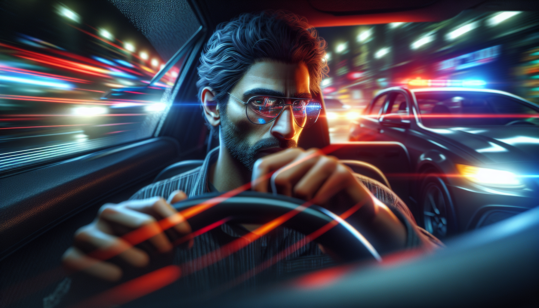 un récidiviste pris en excès de vitesse tente d'échapper à l'identification, mais ses lunettes révèlent sa véritable identité et mettent fin à sa tentative de fuite.