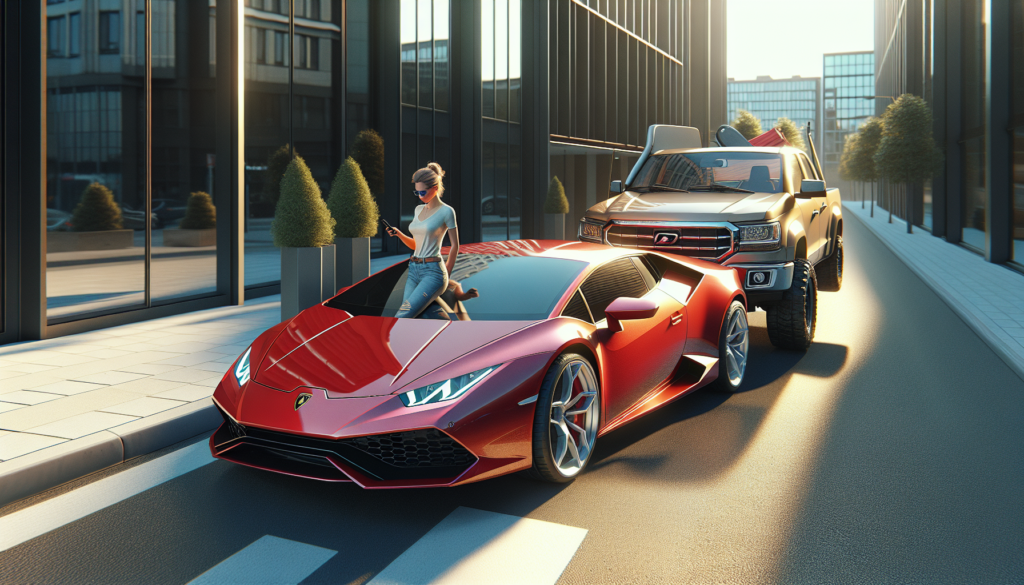 un pick-up surprend en s'invitant sur le capot d'une lamborghini huracán, tandis que sa conductrice reste totalement inattentive à cette scène étonnante.