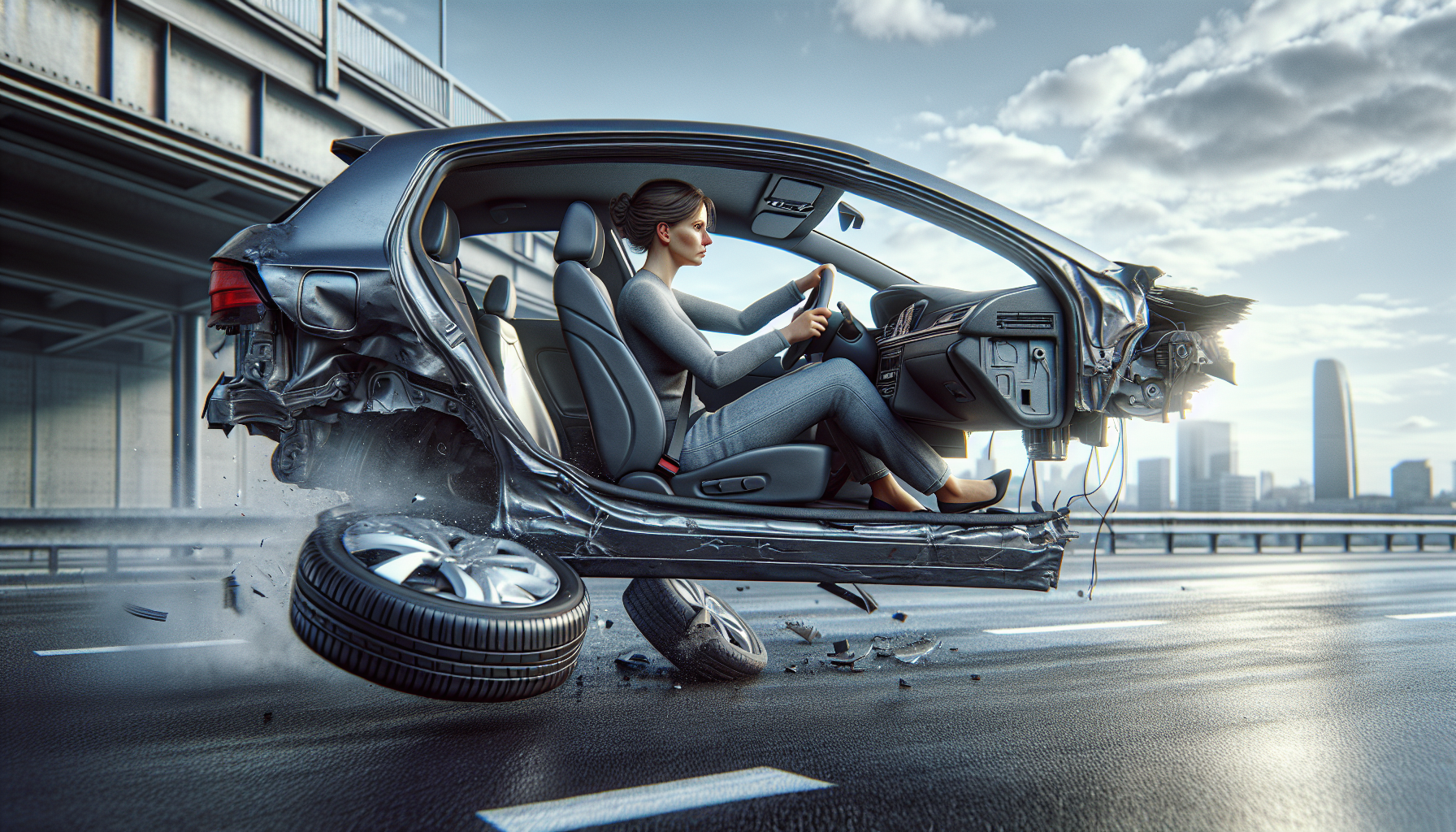 découvrez l'histoire inspirante d'une femme qui, malgré une roue manquante et des airbags déployés, continue sa route avec une détermination sans faille.